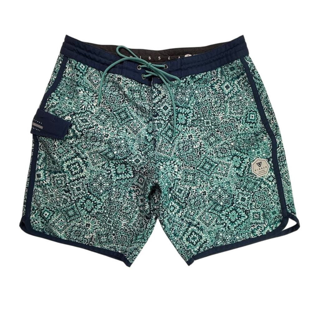 Vissla Cocotex Boardshorts Men 33 Aqua Floral Mosaic 4-Way Stretch